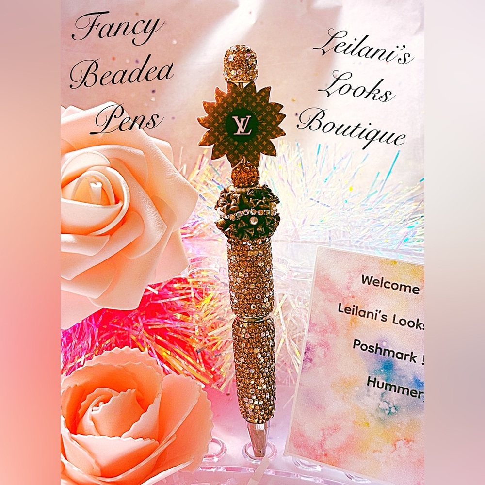 Fancy beaded pen/gifts/brown flower/girly/